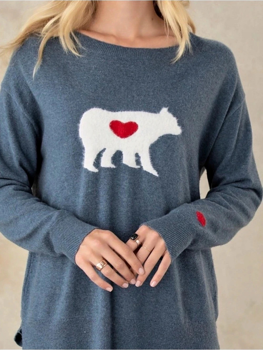 sundance Mighty Polar Sweater Bear Heart Sweater Blue & White XL